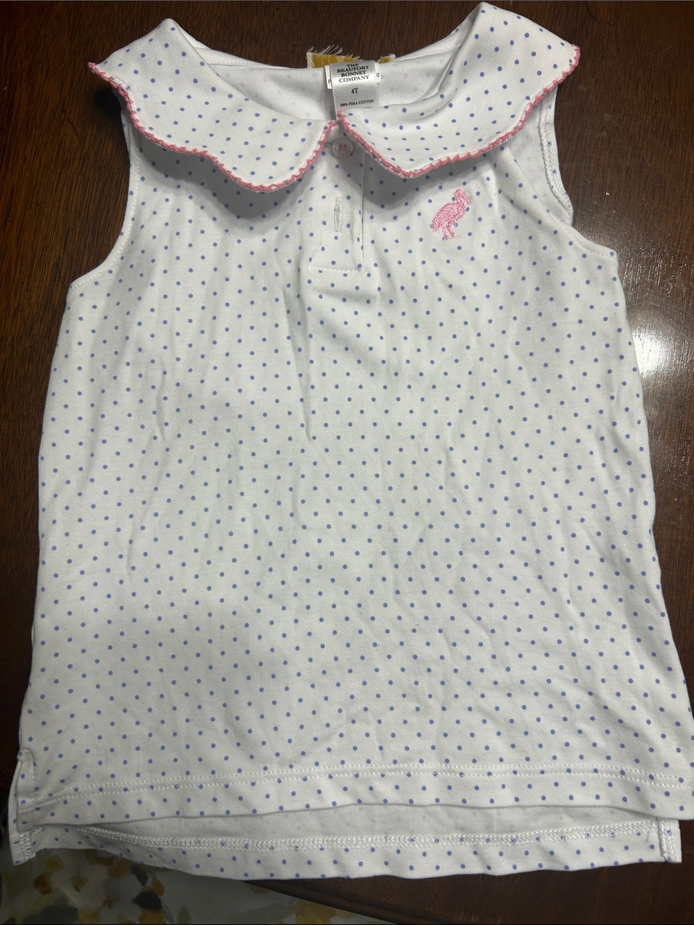 White Polka Dot Sleeveless Polo Top with Pink Trim